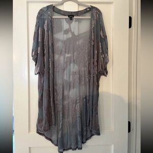 Torrid USA Tunic Blue Burnout 4D Embossed Velvet Kimono Plus Size 00 M/L 10/12